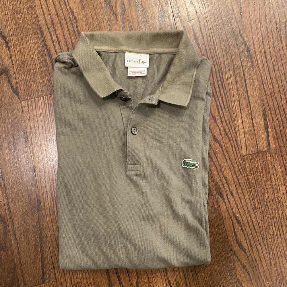 Lacoste mens army green polo shirt, size 7